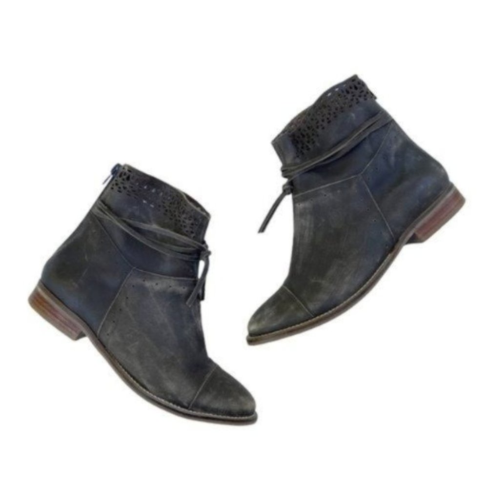 Klub Nico Lazer Cut Leather Wrap Around Detail Ankle Boots Size 6